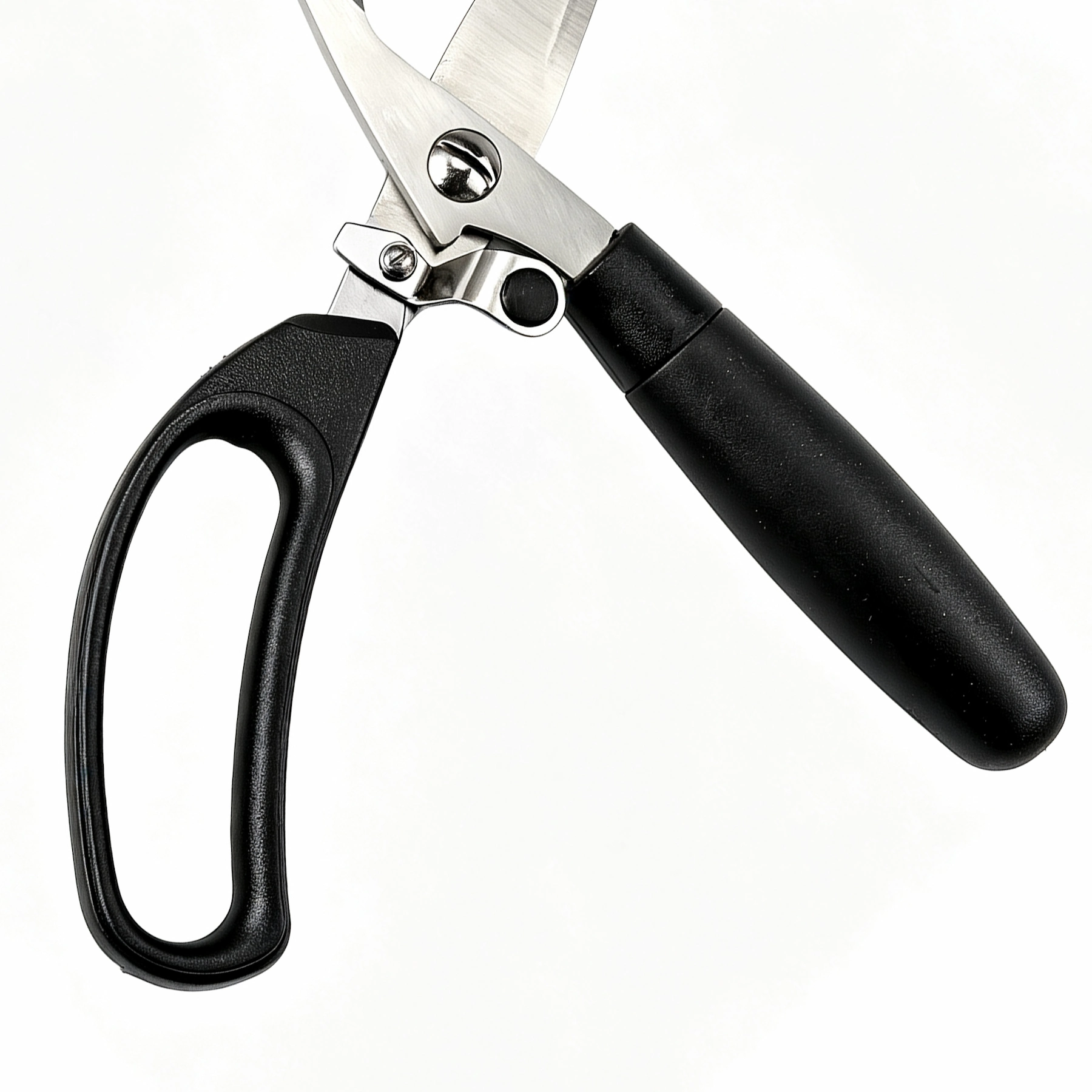 Heavy duty kitchen shears in opened view position isolated on white background KL-SC-KT-002