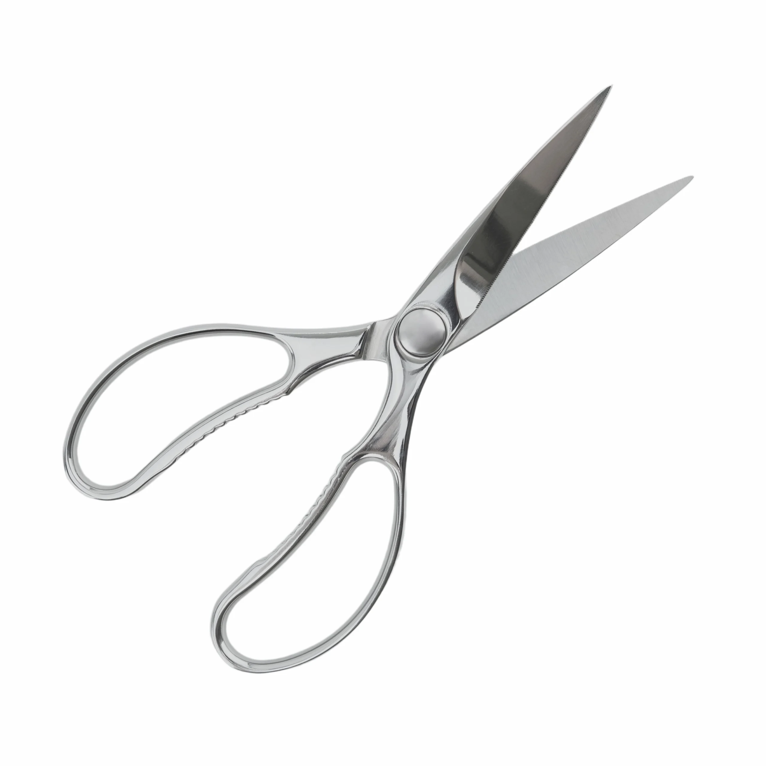 Ergonomic stainless steel kitchen scissors handle detail isolated on white background KL-SC-PR-014