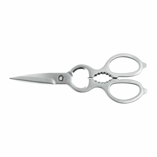 Multifunctional stainless steel kitchen scissors with built-in bottle opener isolated on white background KL-SC-PR-008