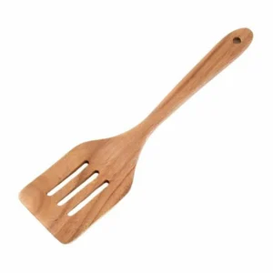 Natural wood slotted spatula isolated on white background. KL-KA-GAD-006