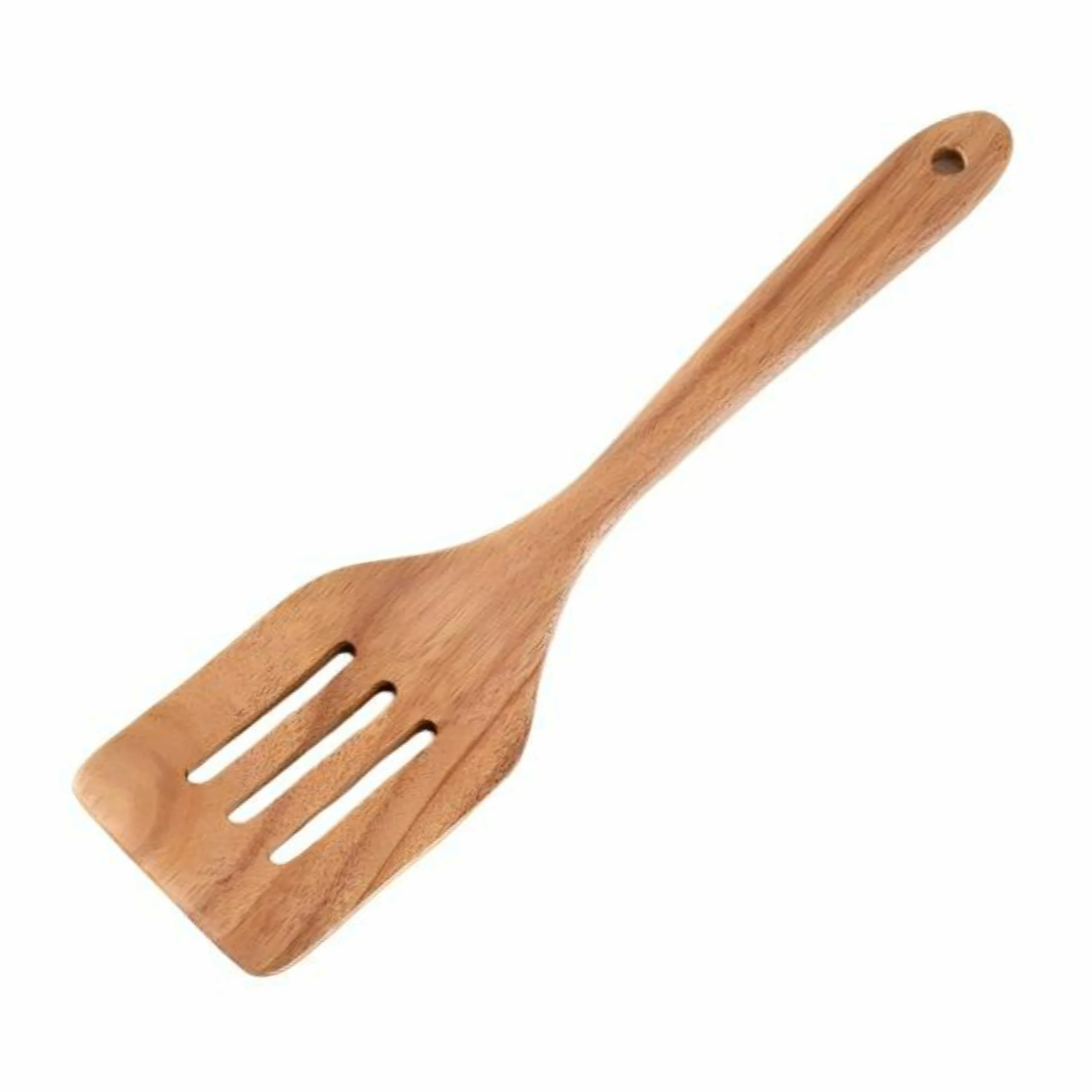 Natural wood slotted spatula isolated on white background. KL-KA-GAD-006