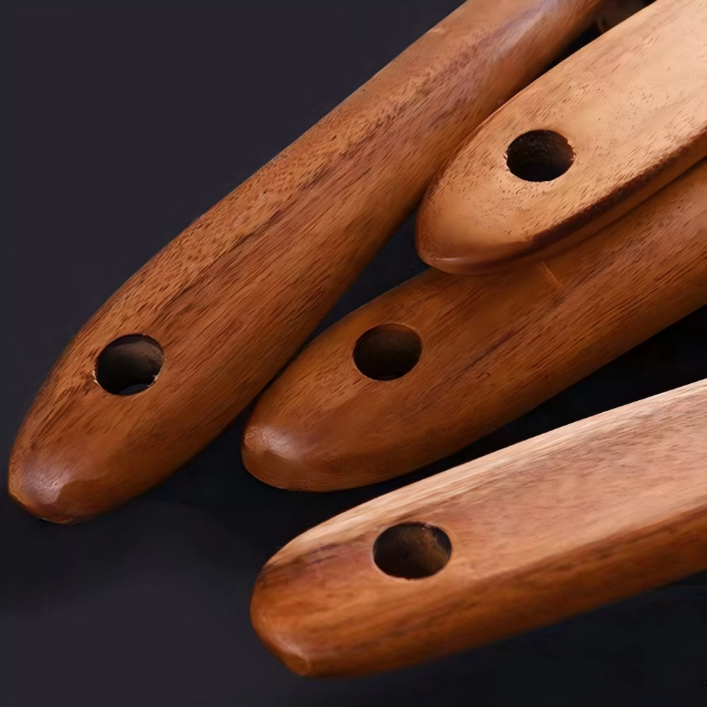 Natural wood kitchen utensil handles with hanging holes. KL-KA-GAD-006