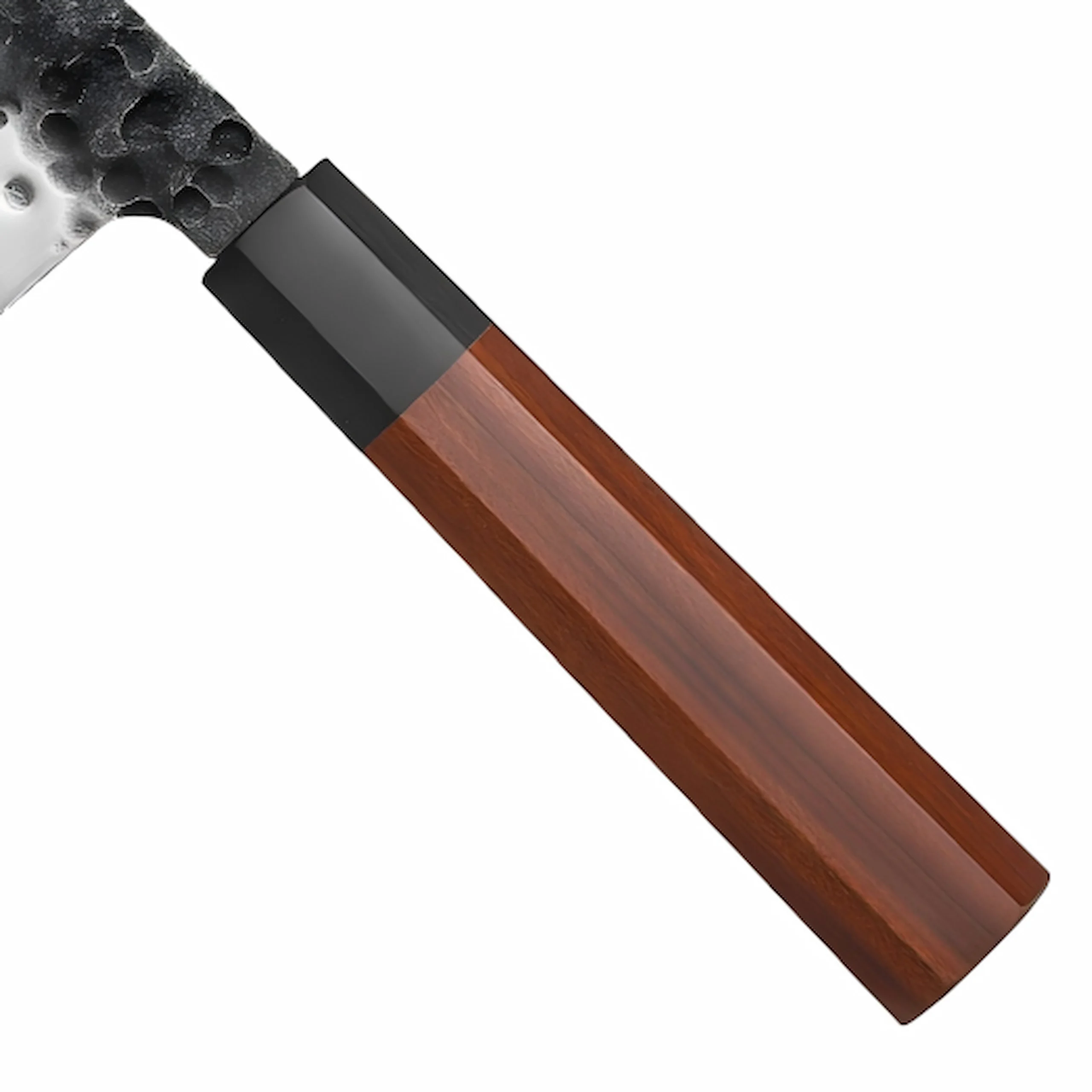 Rosewood Octagonal Handle - Detail View | KaiLionCrafts Octagonal rosewood handle with black resin bolster isolated on white background KL-KN-HC-005