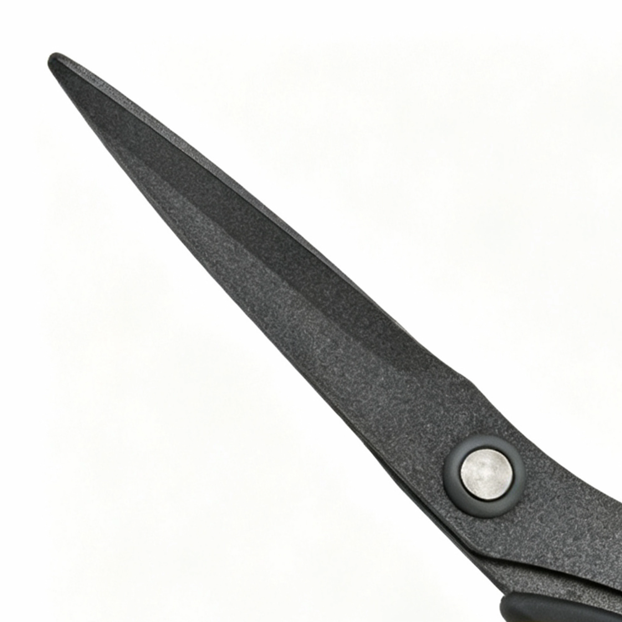 Close-up of matte black non-stick coating blades on office scissors isolated on white background KL-SC-TI-002
