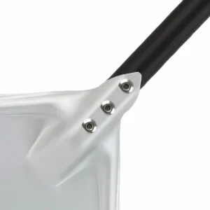 Close up of stainless steel riveted handle connection on pizza peel isolated on white background. KL-KA-BBQ-003