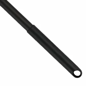 Close up of black ABS plastic handle with hanging hole on pizza peel isolated on white background. KL-KA-BBQ-003