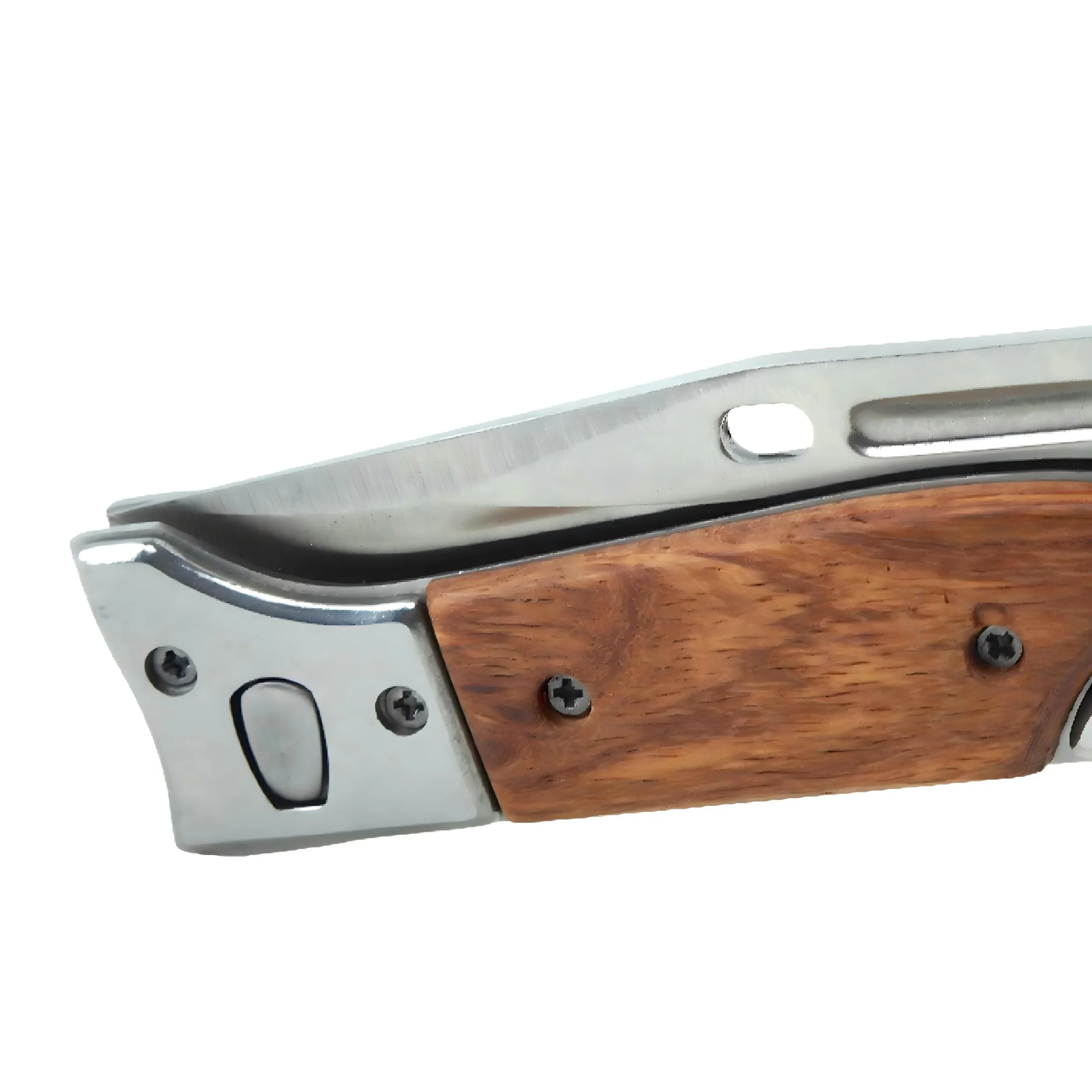 Close up of a pocket knife blade closed into a wood handle isolated on white background KL-OD-SS-002