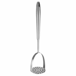 Stainless steel potato masher with ergonomic handle displayed on white background KL-KA-GAD-001