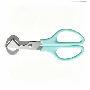 Stainless steel quail egg topper scissors with mint green handles isolated on white background KL-SC-KT-004