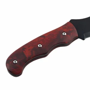 Serrated spine hunting knife blade with black oxide coating isolated on white background KL-OD-TI-006