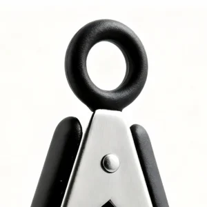 Close-up of kitchen tongs black silicone pulling locking ring isolated on white background KL-KA-TG-002