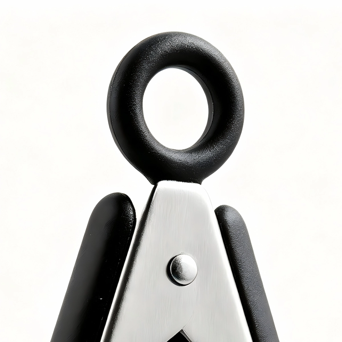 Close-up of kitchen tongs black silicone pulling locking ring isolated on white background KL-KA-TG-002