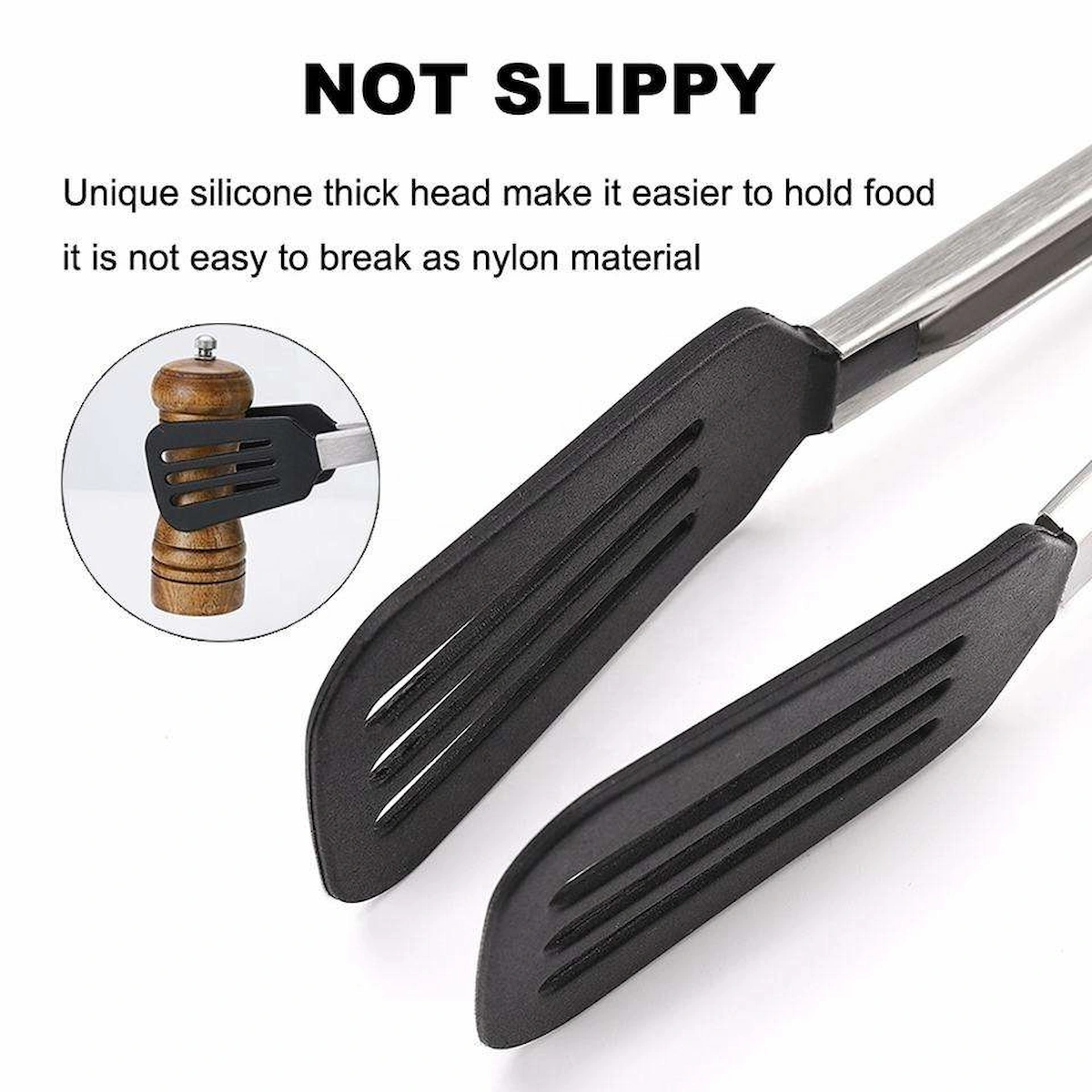Close-up of thick non-slip silicone tong heads grasping an object isolated on white background KL-KA-TG-002
