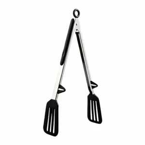 Silicone kitchen tongs with slotted spatula tips isolated on white background KL-KA-TG-002