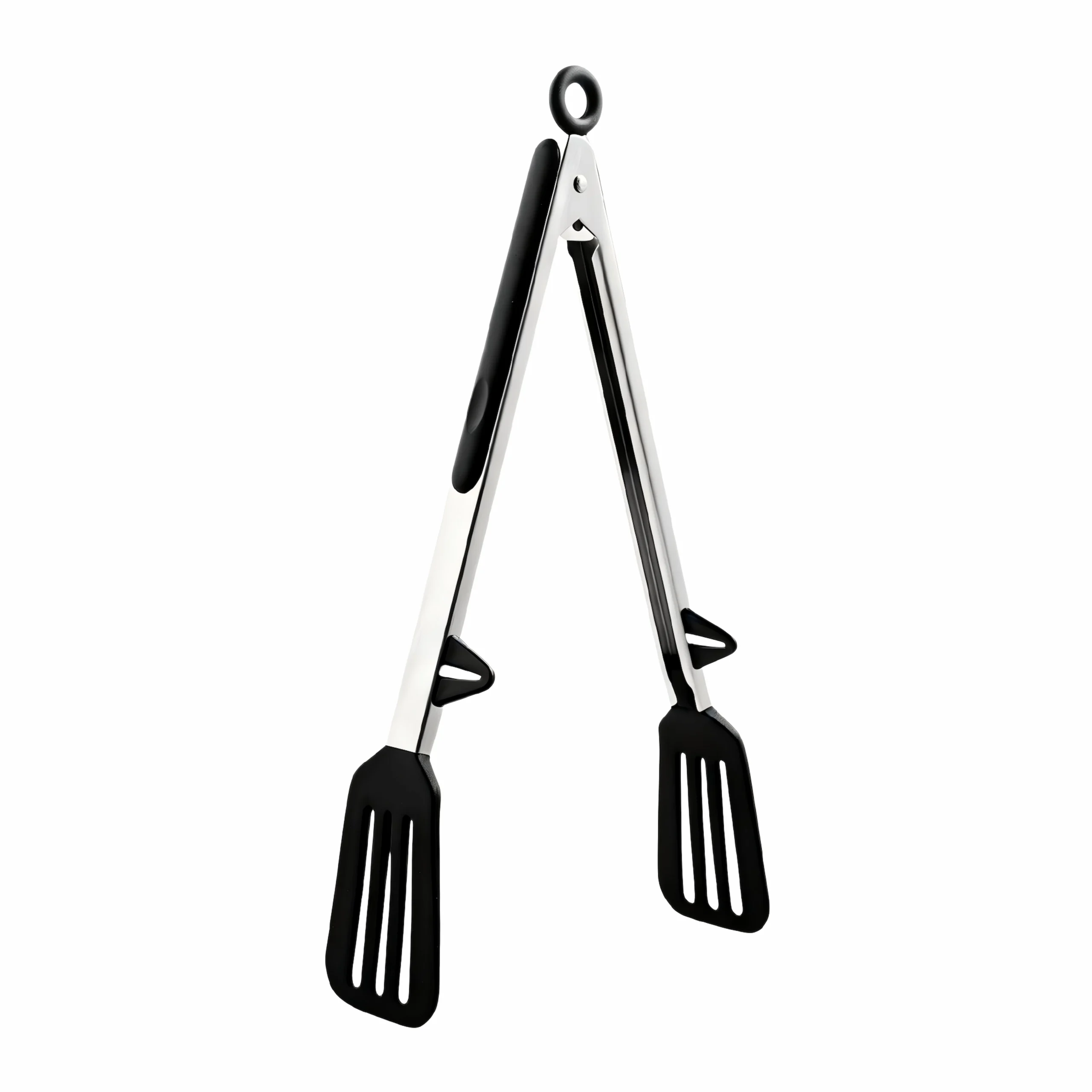 Silicone kitchen tongs with slotted spatula tips isolated on white background KL-KA-TG-002