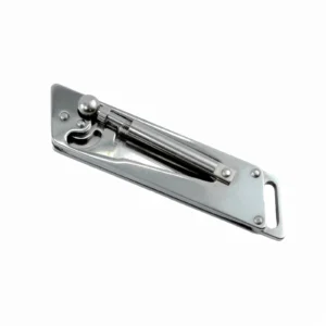 Closed perspective view of stainless steel slide rail folding knife, isolated on white background. KL-OD-SS-016