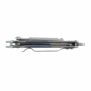 Internal view of closed stainless steel slide rail folding knife with pocket clip, isolated on white background. KL-OD-SS-016