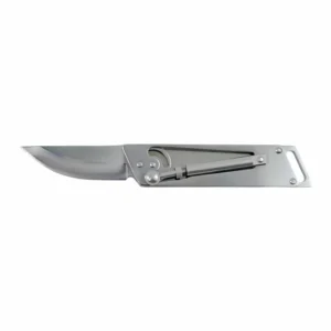 Full open view of stainless steel slide rail folding outdoor pocket knife, isolated on white background. KL-OD-SS-016