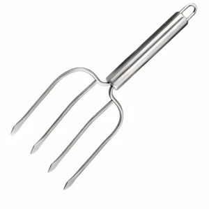 Stainless steel 4-prong turkey carving meat fork isolated on white background KL-KA-BBQ-006