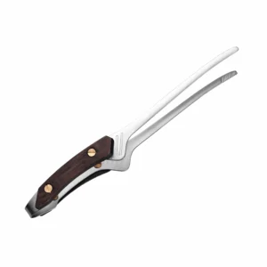Stainless steel BBQ carving fork with dark walnut wood handle isolated on white background KL-KA-BBQ-009