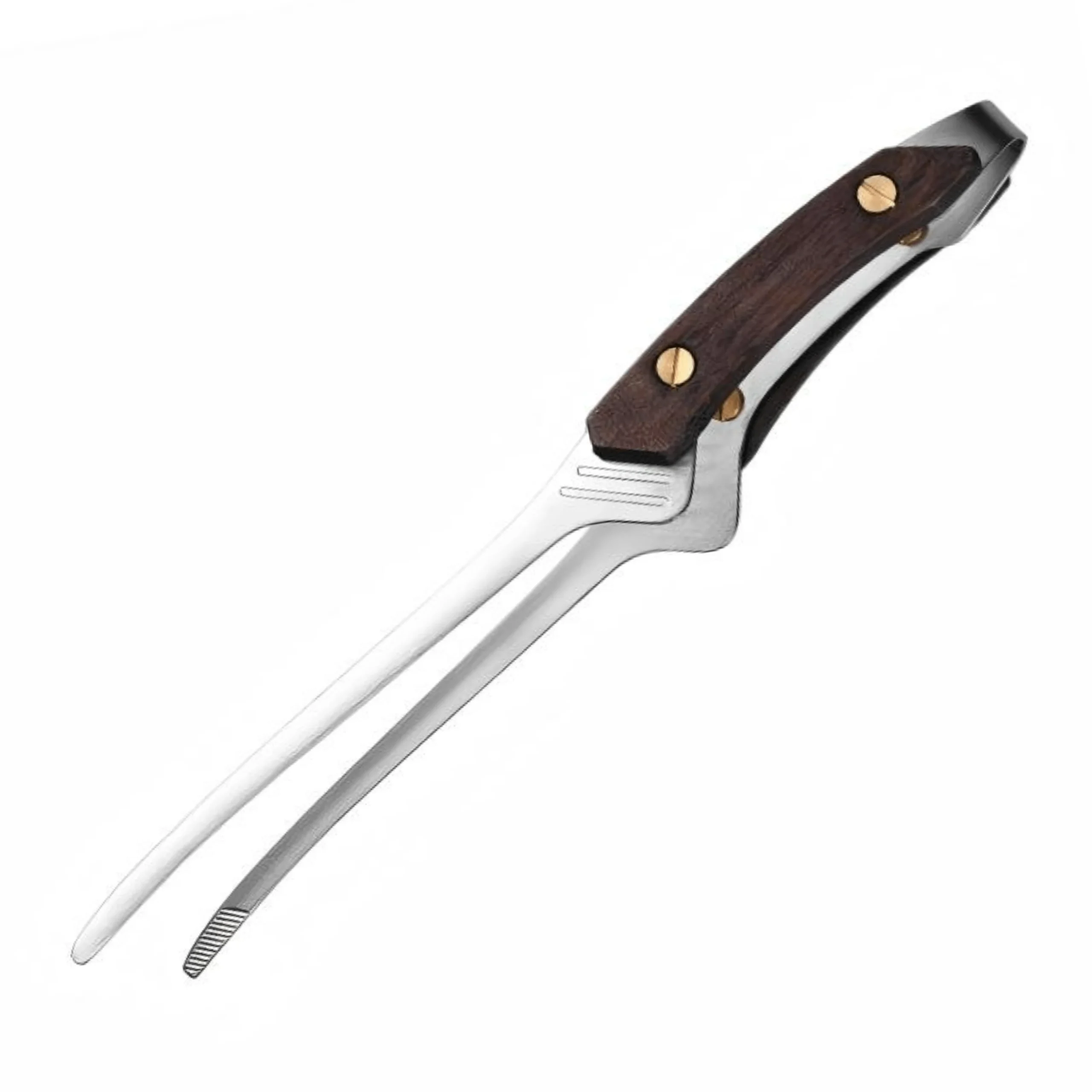 Stainless steel BBQ carving fork with dark walnut wood handle isolated on white background KL-KA-BBQ-009