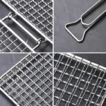 Detailed views of stainless steel BBQ grill basket components displayed on workbench scene KL-KA-BBQ-005