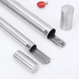 Stainless steel BBQ skewer tubes and caps in 45 degree angle isolated on white background. KL-KA-BBQ-004