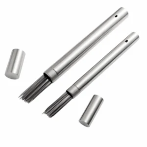 Stainless steel BBQ skewer storage tube set with lids isolated on white background. KL-KA-BBQ-004