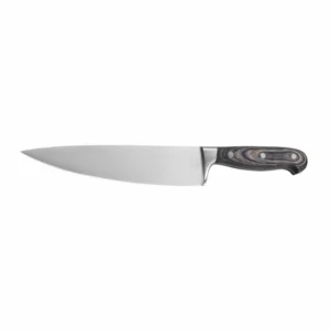 8-Inch Stainless Steel Chef Knife - Front View | KaiLionCrafts 8-inch high-carbon stainless steel chef knife with a dark pakkawood handle, isolated on white background. KL-KK-SS-25