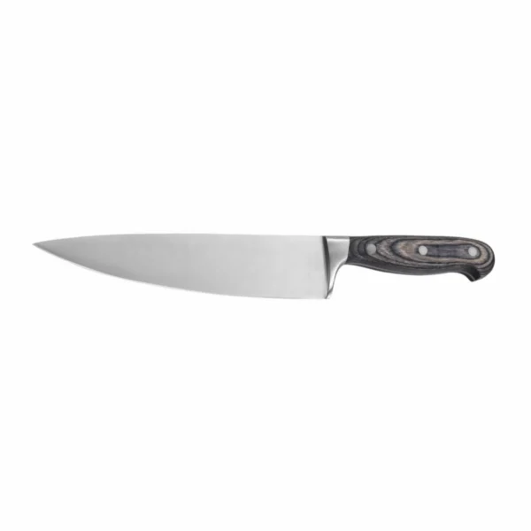 8-inch high-carbon stainless steel chef knife with a dark pakkawood handle, isolated on white background. KL-KK-SS-25