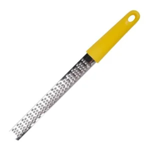 Stainless steel fine grater zester with yellow handle isolated on white background KL-KA-GR-001