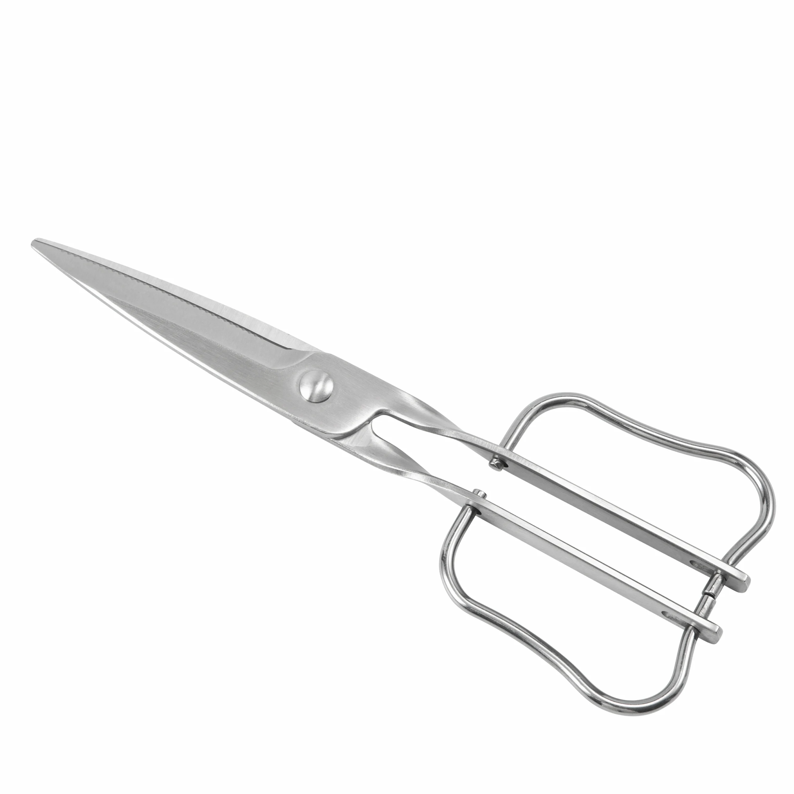 ll stainless steel garden scissors with square loop wire handles in 45 degree view on white background, SKU KL-SC-PR-002