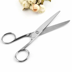 All-metal stainless steel household multi-purpose scissors opened on white background, SKU: KL-SC-HC-003.