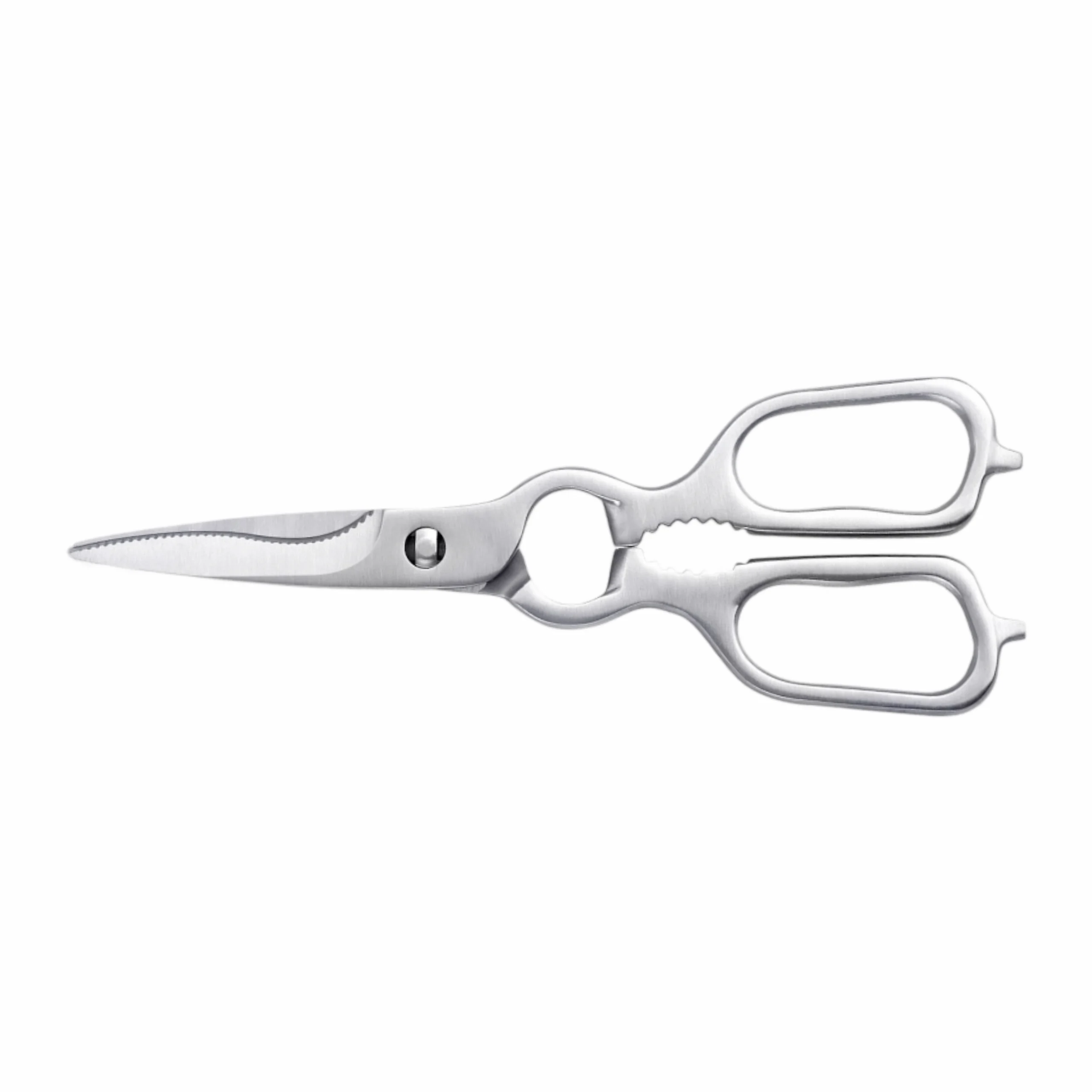 All-metal stainless steel kitchen scissors with bottle opener isolated on white background KL-SC-PR-005