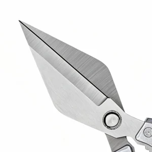 Close-up of brushed stainless steel kitchen scissor blades isolated on white background KL-SC-KT-006