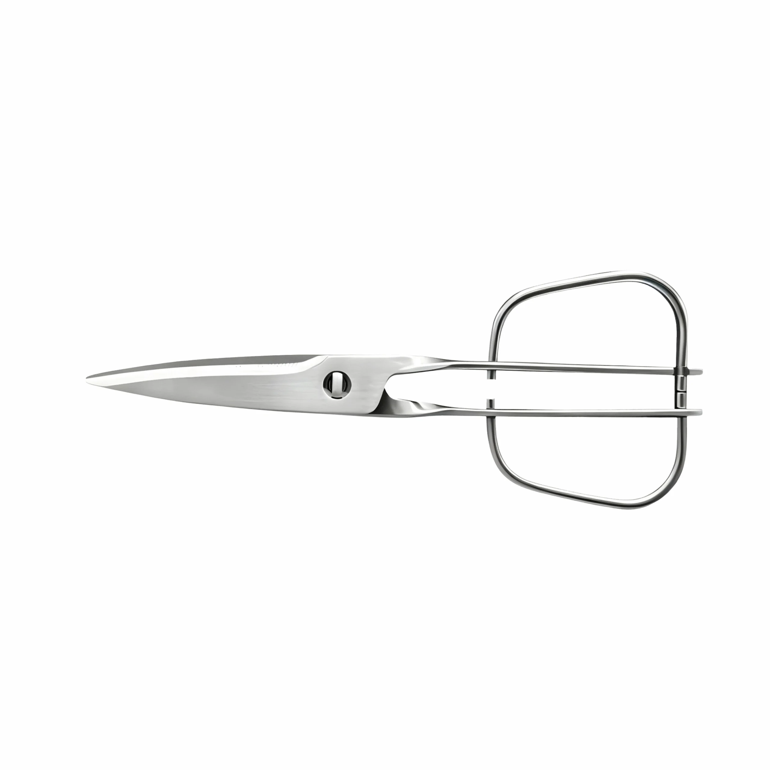 Stainless steel kitchen scissors with square loop handles isolated on white background, SKU KL-SC-PR-013.