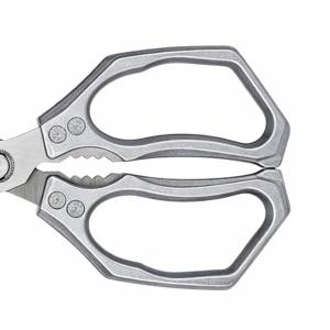 Close-up of matte gray geometric handles and serrated center jaw isolated on white background KL-SC-KT-006