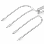 Four-prong stainless steel turkey carving fork tines close up isolated on white background KL-KA-BBQ-006