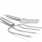 Two stainless steel 4-prong turkey carving forks isolated on white background KL-KA-BBQ-006