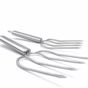Two stainless steel 4-prong turkey carving forks isolated on white background KL-KA-BBQ-006