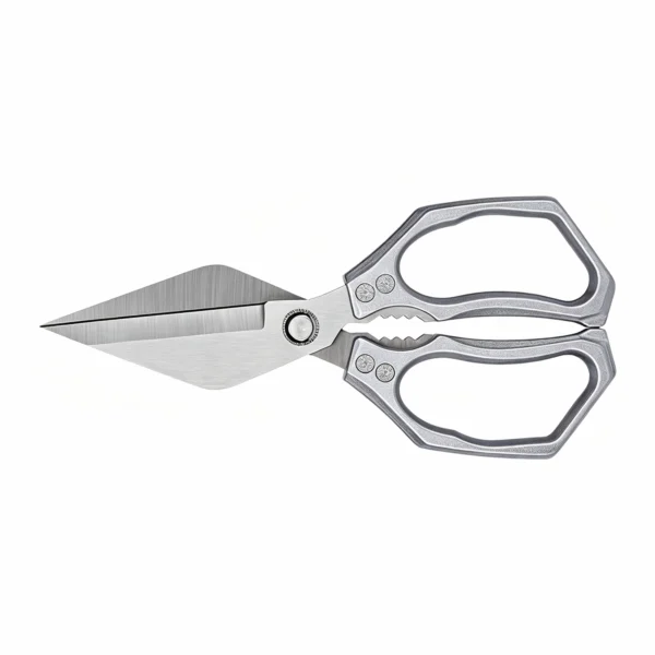 All-steel multipurpose kitchen scissors with textured handles isolated on white background KL-SC-KT-006