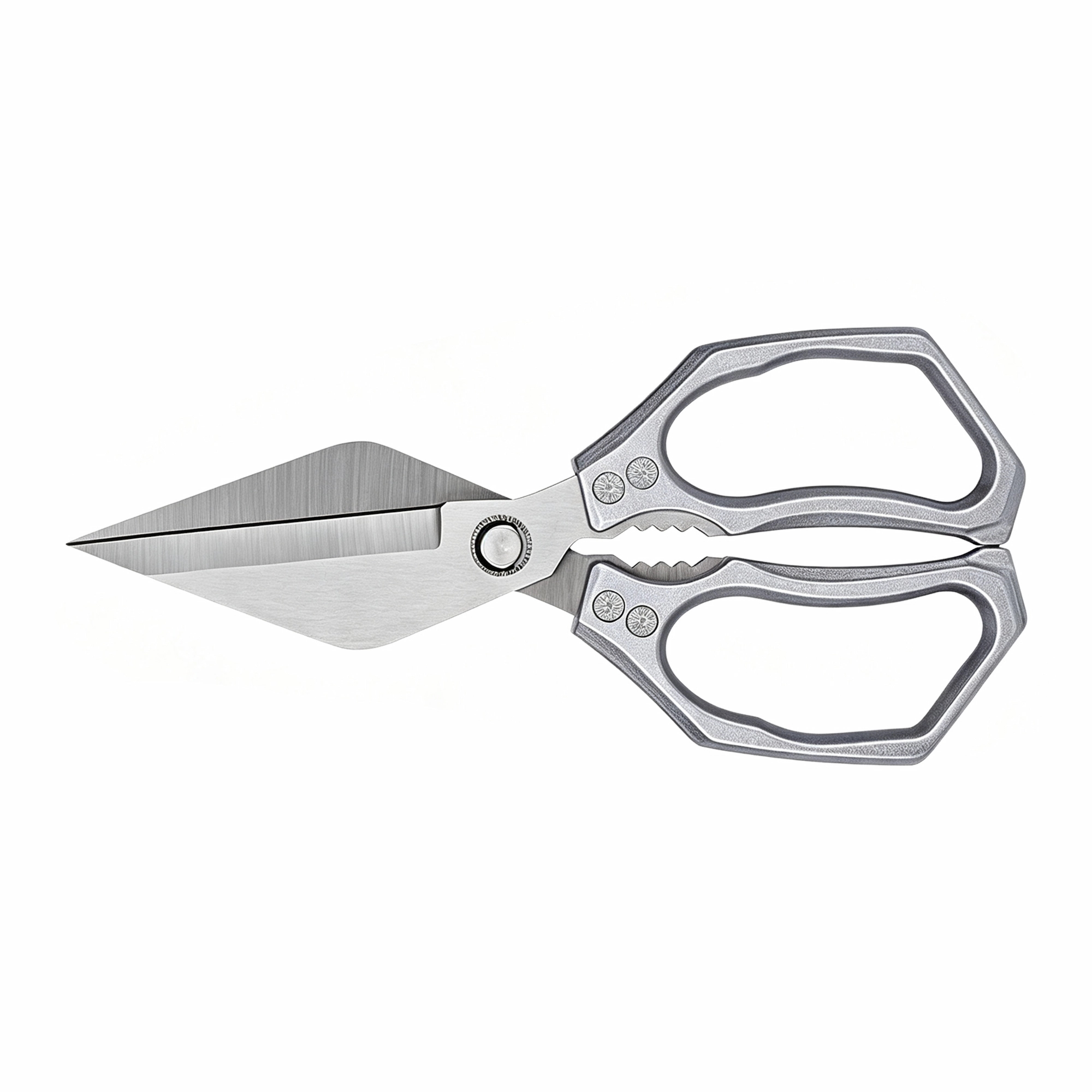 All-steel multipurpose kitchen scissors with textured handles isolated on white background KL-SC-KT-006