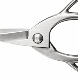 Detailed view of stainless steel nail scissors handle isolated on white background KL-SC-SS-010