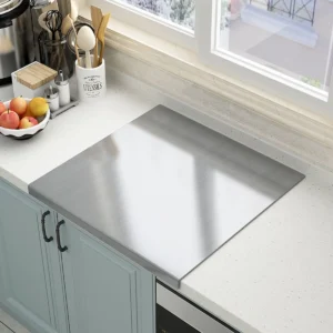Brushed stainless steel pastry board placed on kitchen countertop environment KL-KA-CB-003