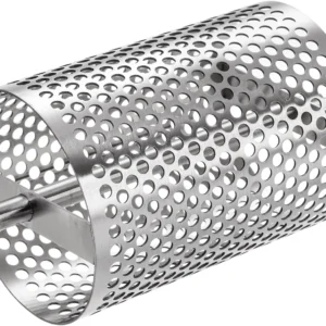 Detailed view of stainless steel rotary drum grater perforated blade structure isolated on white background KL-KA-GR-003