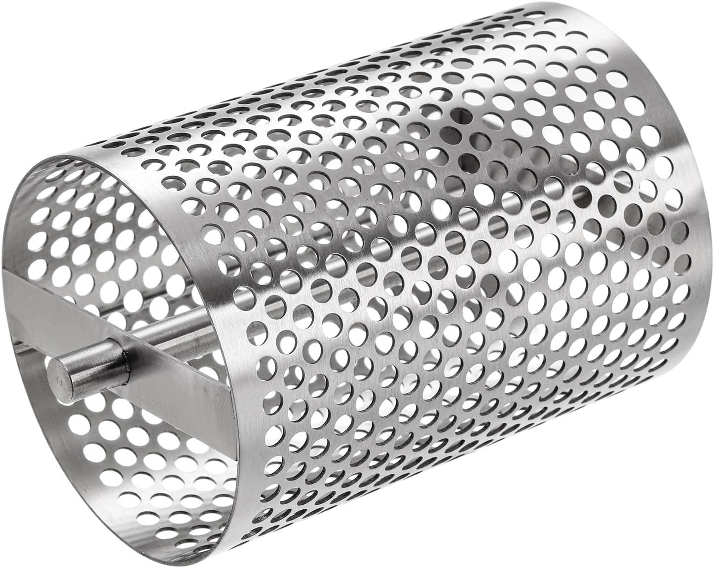 Detailed view of stainless steel rotary drum grater perforated blade structure isolated on white background KL-KA-GR-003