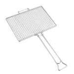 Stainless steel square BBQ grill basket with long handle isolated on white background KL-KA-BBQ-005