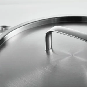 Stainless steel stock pot fitted lid close up isolated on white background KL-KA-CU-001