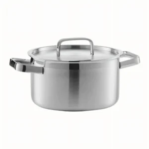 Stainless steel stock pot with lid and dual handles isolated on white background KL-KA-CU-001