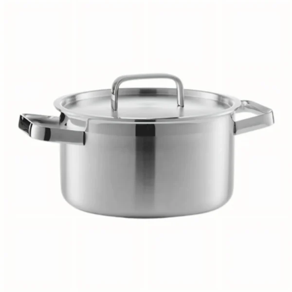 Stainless steel stock pot with lid and dual handles isolated on white background KL-KA-CU-001